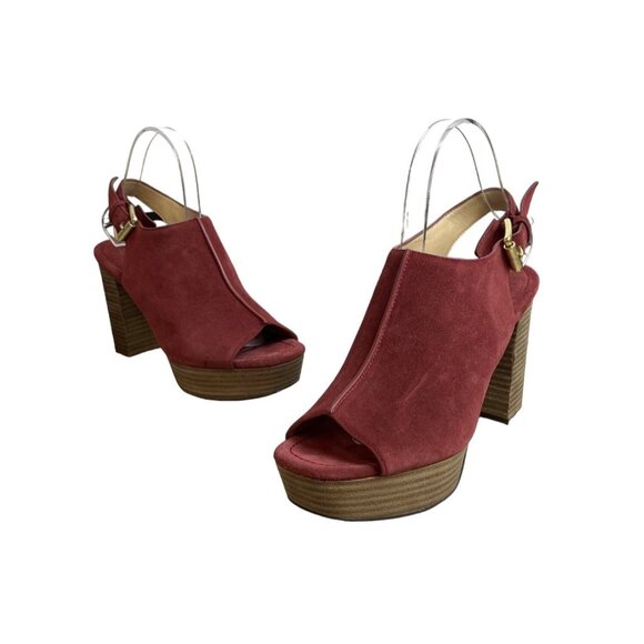 Michael Kors Women's Brick Red Suede Piper Sling Peep Toe Heels Sz 8M - Picture 1 of 10